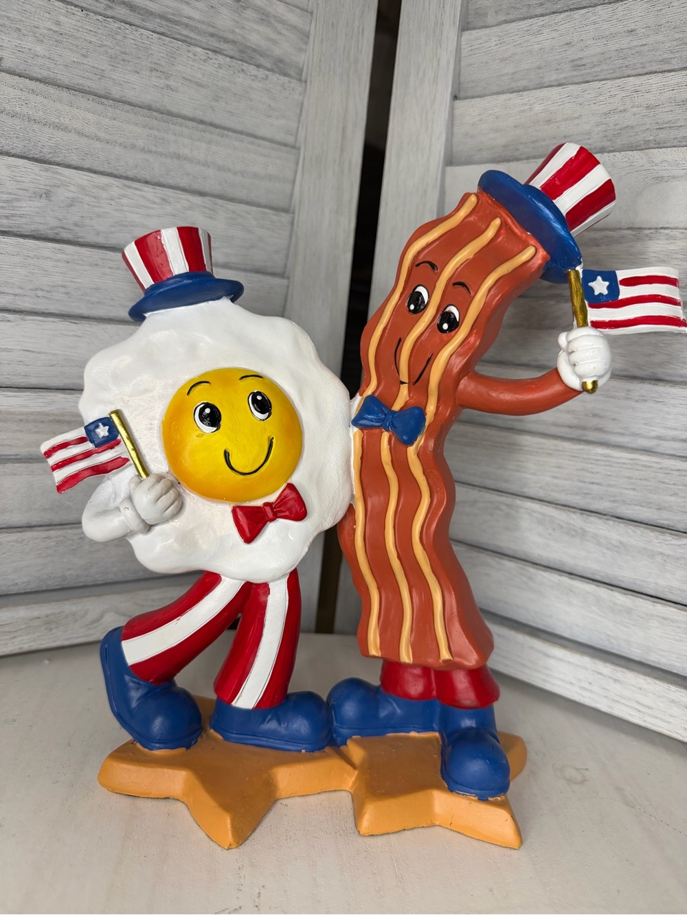 Patriotic Bacon & Egg Holiday Figurine - Red, White & Blue